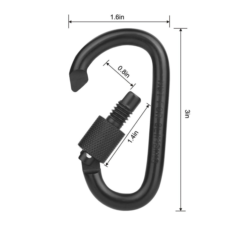 Vonpri Locking Carabiner Clip, Caribeaner Clips Black D Ring Spring Snap Key Chain Hook 3" Screw Gate Hook Travel Aluminum Carabiners 12pack - BeesActive Australia