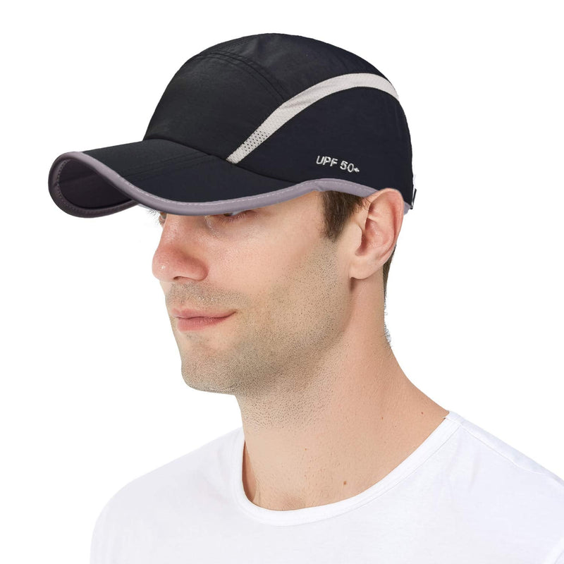 ELLEWIN Unisex Baseball Cap UPF 50 Unstructured Hat with Foldable Long Large Bill A- Reflective Black M/L - BeesActive Australia