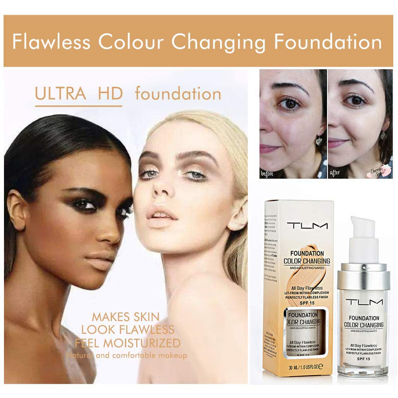 Concealer Cover Cream,Colour Changing Liquid Foundation,Flawless Colour Changing Warm Skin Tone Face Makeup Liquid Foundation 1 fl.oz - BeesActive Australia