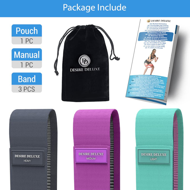 Desire Deluxe Resistance Bands Set for Men and Women, Premium Exercise (Pack 3) Different Resistance Levels Loops Band for Home, Gym, Fitness, Training - Long Exercise Workout, Yoga & Pilates Free Bag - BeesActive Australia