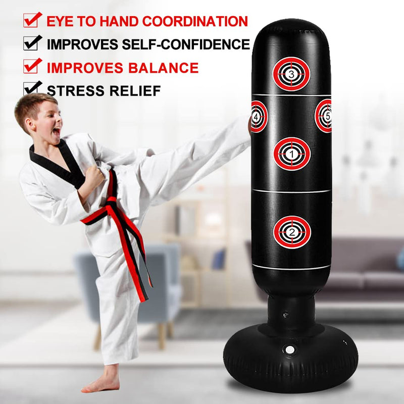 63inch Kids Punching Bag Inflatable Punching Bag? Punching Bag Freestanding Punching Bag with Stand Adults/Kids Standing Boxing Bag for Practicing Kickboxing MMA Karate black - BeesActive Australia