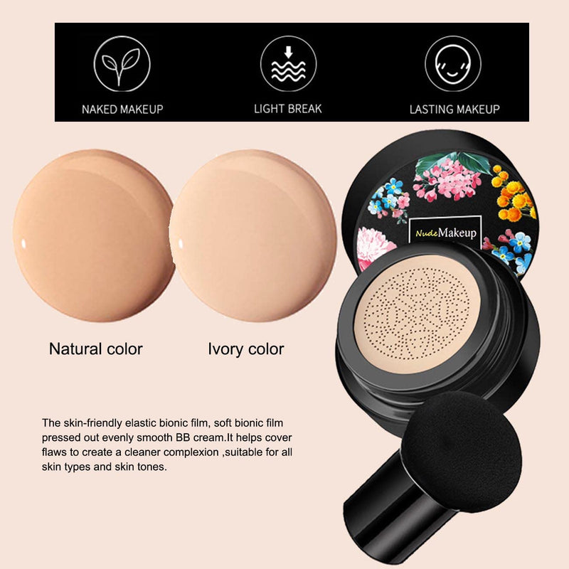 2 Pack Mushroom Head Air Cushion CC Cream BB Cream, Concealer Lasting Nude Makeup Moisturizing Brightening Pigment CC Liquid Foundation Ivory - BeesActive Australia