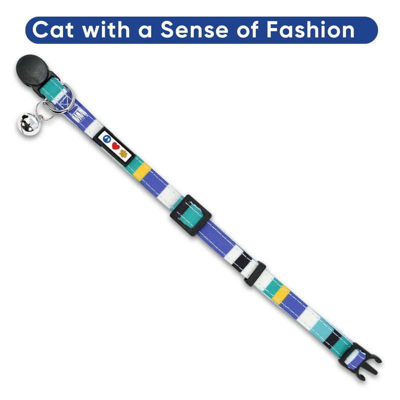 Pawtitas Pet Multicolor Cat Collar Safety Buckle Removable Bell Cat Collar Kitten Collar Cat Collar Blue / White / Teal / Yellow - BeesActive Australia