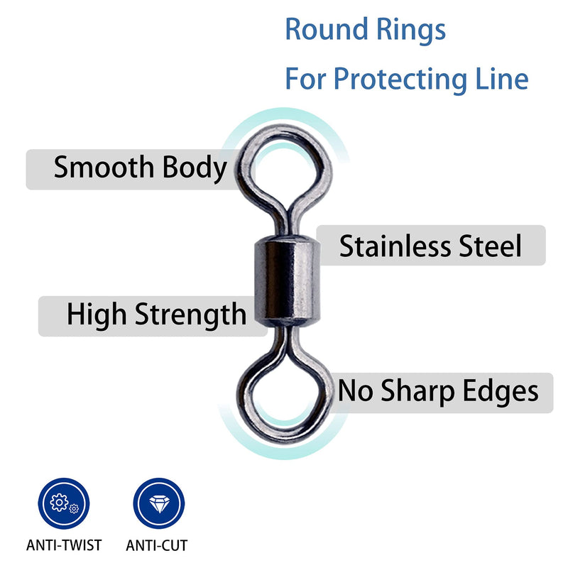 Vinfutin Fishing Rolling Swivels Ball Bearing Swivel Snap Connector,Stainless Steel Black Nickel Bearing Swivels Hook line Connector for Saltwater Freshwater Test 29-282lb #8-40lb-100pcs - BeesActive Australia