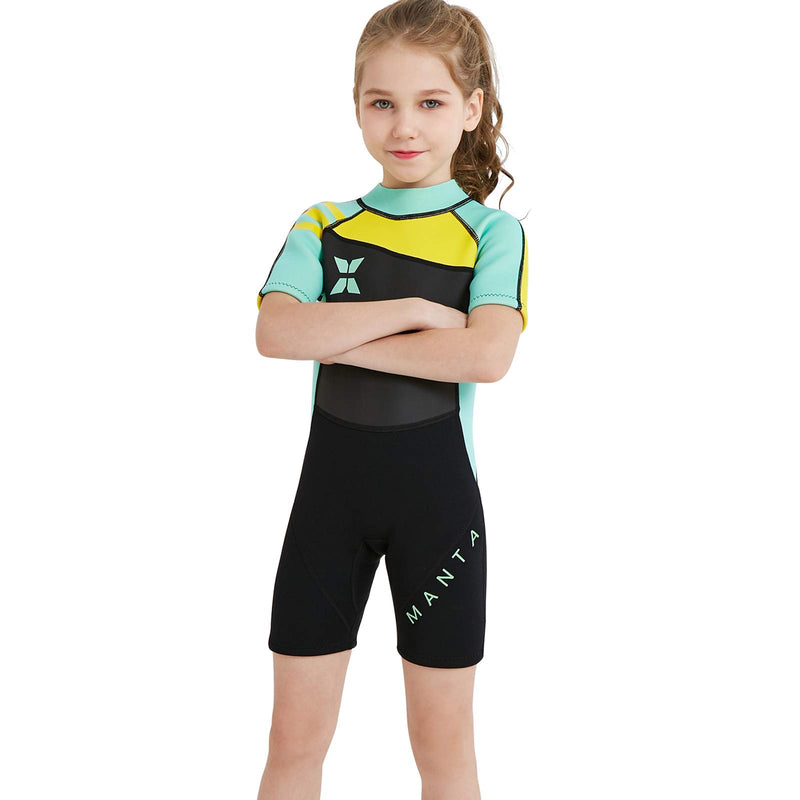 [AUSTRALIA] - DIVE & SAIL Kids Wetsuit Shorty, 2.5mm Neoprene Thermal Swimsuit, Youth Boys and Girls Wet Suits for Snorkel Diving, Full Suit and Shorty Swimsuit Green Kids XL size 