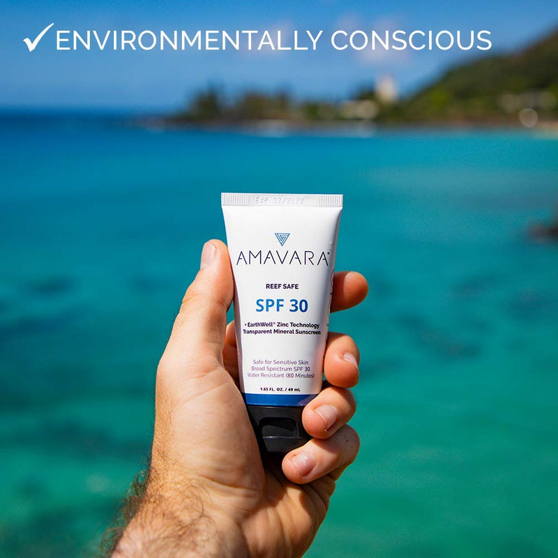 Amavara Mineral Sunscreen SPF 30 Transparent, Reef Safe Waterproof Sunblock, Natural Zinc Oxide Based Suntan Lotion for Sensitive Skin Body & Face, Safe for Kids, UVA/UVB, Biodegradable 1.65 Oz (1-Pack) 1.65 Ounce (Pack of 1) - BeesActive Australia