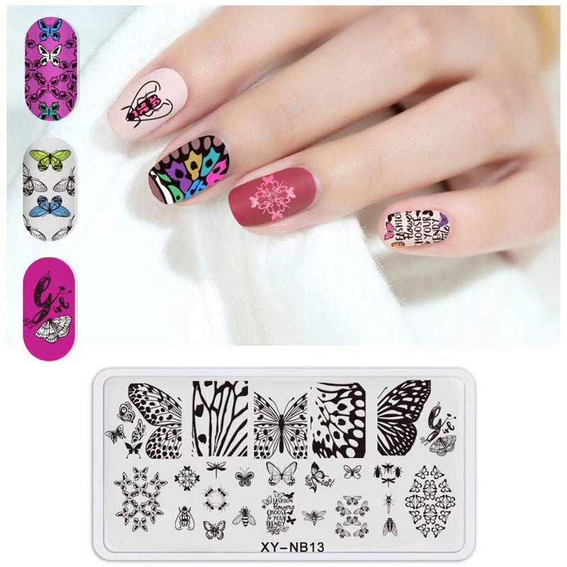 WOKOTO 6Pcs Nail Art Stamping Plates Set Valentine's Day Cat Butterfly Design Stainless Steel Nail Image Polish Template Kit Manicure Stencils Tools KIT1 - BeesActive Australia