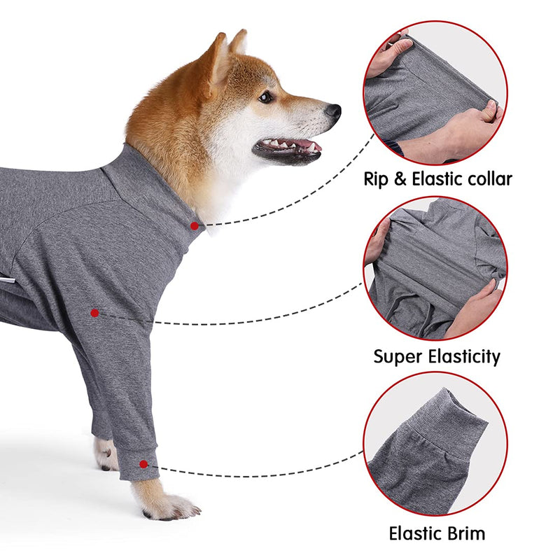 CAVSOIR Dog Recovery Suit E-Collar Alternative Pet Abdominal Wounds Protector Shirt Long Sleeve Dog Pajamas… Jumpsuits for Medium Large Dogs L Grey - BeesActive Australia