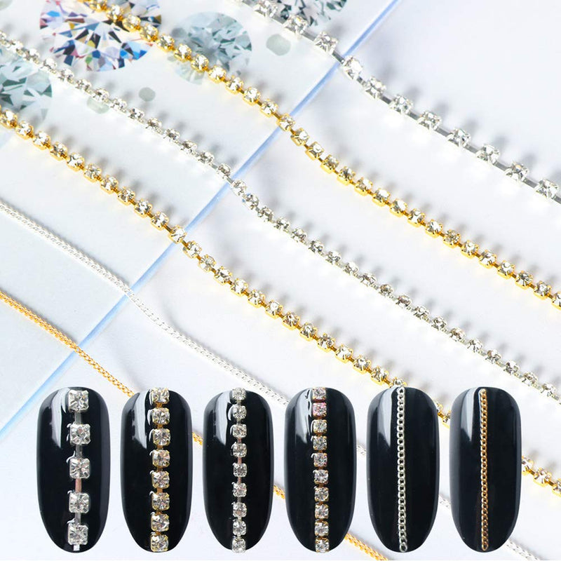 Nail Diamonds Chains Nail Art Supplies 12 Strips Metallic Nail Chains Glitter Bling Design Nail Jewels Decoration Accessories 3D Nail Charms DIY Manicure Tips Acrylic Nail Decor Beauty - BeesActive Australia