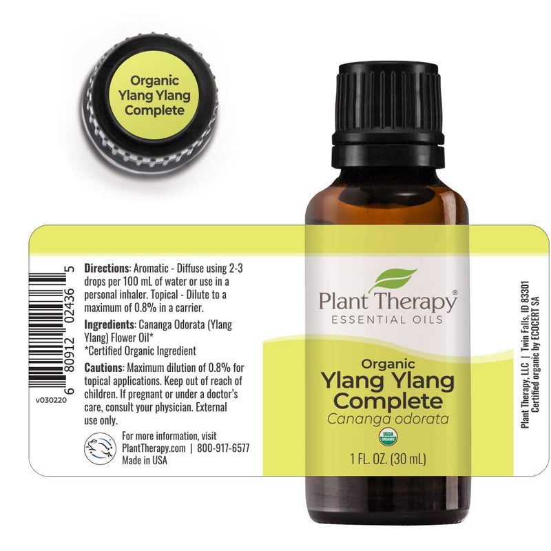 Plant Therapy Ylang Ylang Complete Organic Essential Oil 100% Pure, USDA Certified Organic, Undiluted, Natural Aromatherapy, Therapeutic Grade 30 mL (1 oz) 1 Fl Oz (Pack of 1) - BeesActive Australia