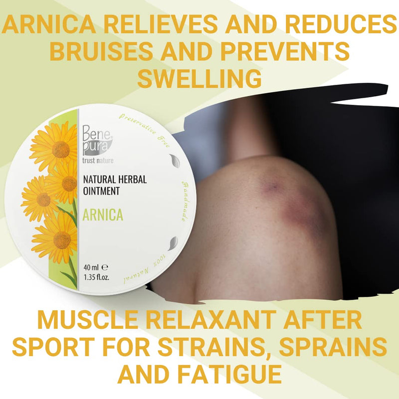 BenePura Arnica Ointment for Muscle Pain Relief - Natural Arnica Cream for Bruising and Swelling - Back Pain Relief, Knee Pain Relief, Joint Pain Relief - Bruise Cream Muscle Rub - 40 ml - BeesActive Australia