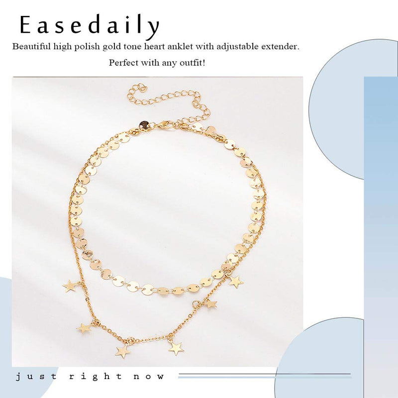 Easedaily Boho Layered Necklaces Gold Sequins Choker Star Pendant Short Necklace Chain Jewelry for Women and Girls - BeesActive Australia