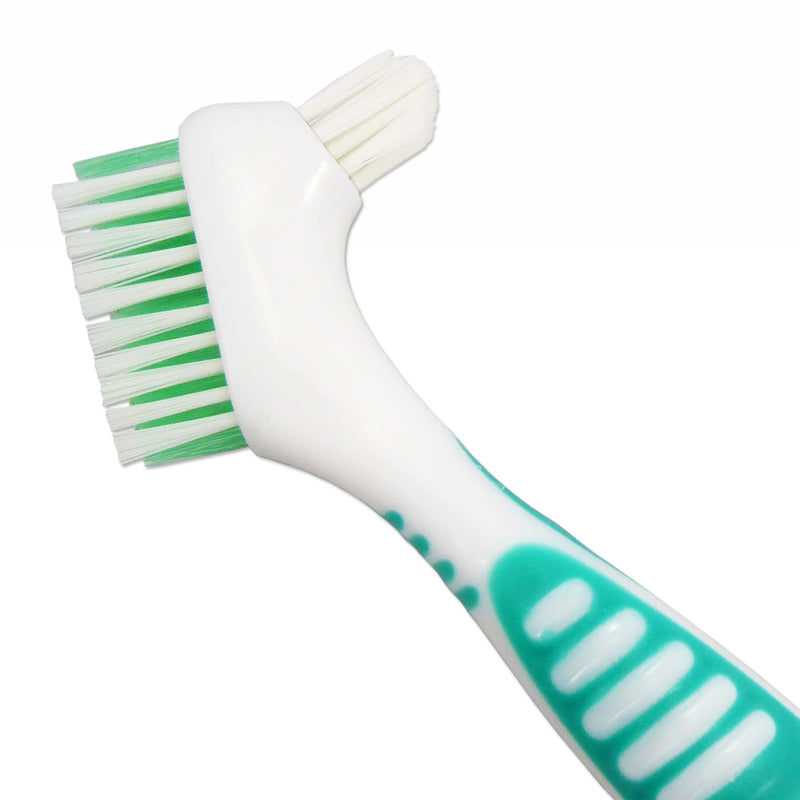 Denture Brush ~ Rubber Grips, Easy Hold Handle, Double Bristle Head (White & Green) White & Green - BeesActive Australia