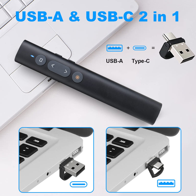 USB-A/USB-C Presentation Clicker for PowerPoint Presentations Pointer, Wireless Presenter Remote, Google Slide Advancer Projector Smart Board Slideshow PPT Clicker for Mac/Laptop/Computer/Office Red Light - BeesActive Australia
