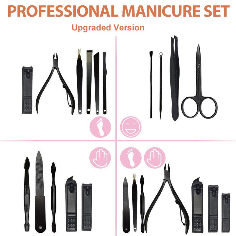 Manicure Set, Pedicure Kit, Nail Clippers, 16 In 1 Professional Grooming Kit Stainless Steel, Nail Toenail Tools with Luxurious Brown Leather Travel Case For Men and Women Upgraded Version - BeesActive Australia