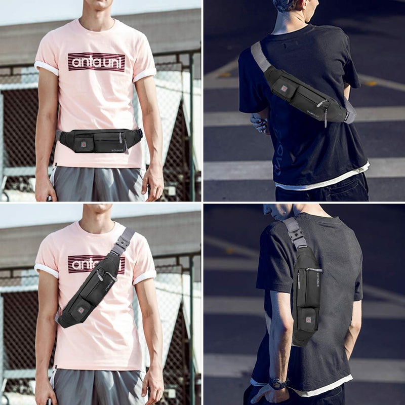 ZOMAKE Fanny Pack for Men Women, Slim Belt Bag Water Resistant Small Waist Bag Pack with 4 Pockets for Running Cycling Workout Fit All Phones Black - BeesActive Australia