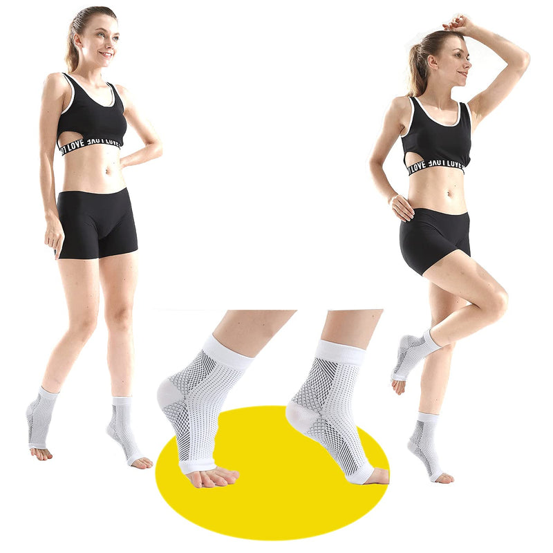 Pro Ankle Brace Compression Support Sleeve-Injury Recovery for Sports Relieves Achilles Tendonitis, Joint Pain. Plantar Fasciitis Foot Socks with Arch Support, Reduces Swelling and Heel Spur Pain 01 White (1 Pair) Small-Medium - BeesActive Australia