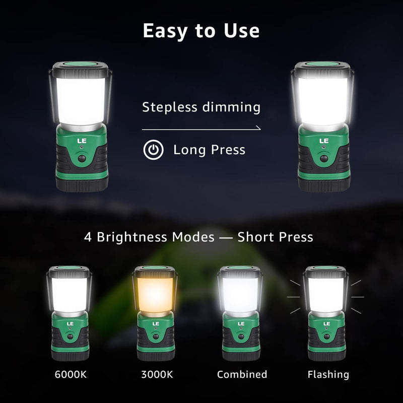 LE LED Camping Lantern Rechargeable, 1000LM, 4 Light Modes, 4400mAh Power Bank, IP44 Waterproof, Perfect Lantern Flashlight for Hurricane Emergency, Hiking, Home and More, USB Cable Included - BeesActive Australia