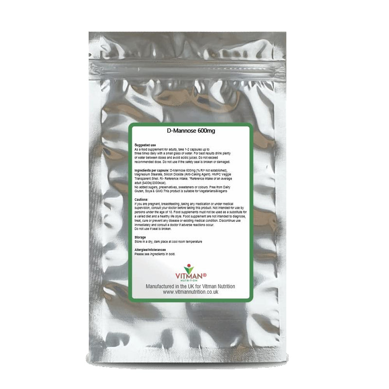 D-Mannose 500mg, 90 Vegan Capsules. Natural Cystitis Supplement for Women and Men. UK Manufactured. (90) - BeesActive Australia