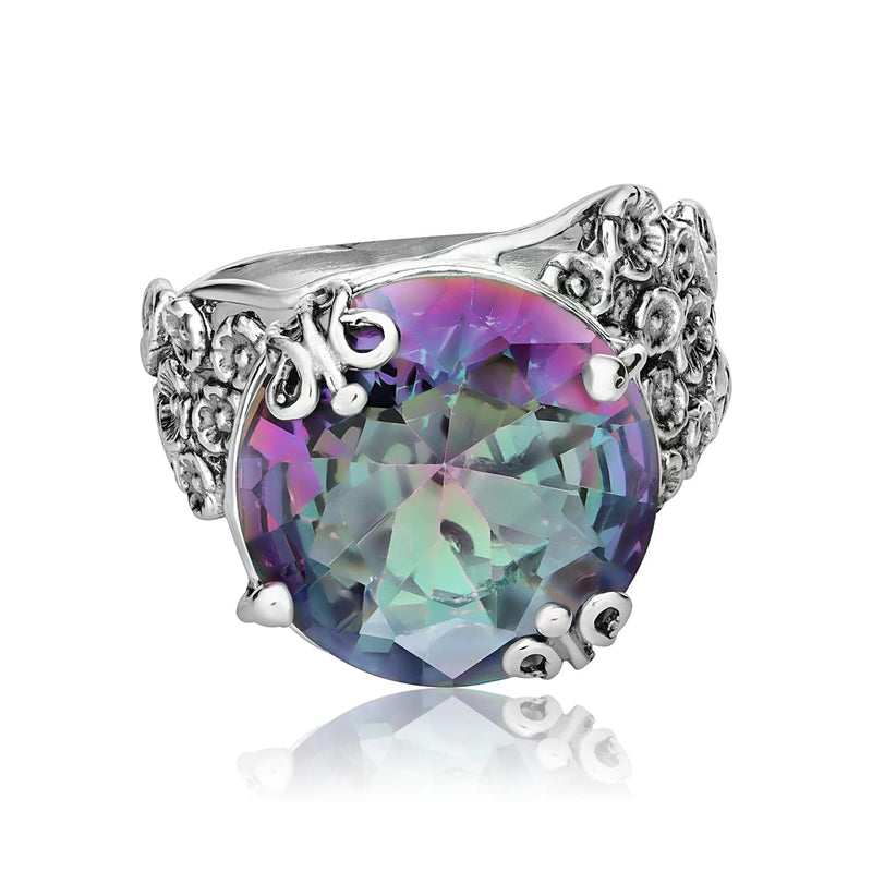 925 Sterling Silver Wide Band Ring With A Mystic Bold Oval Round Cubic Zirconia Floral Show Stopper Hypoallergenic, Nickel and Lead-free, Artisan Handcrafted Designer collection, Made In Israel 11 - BeesActive Australia