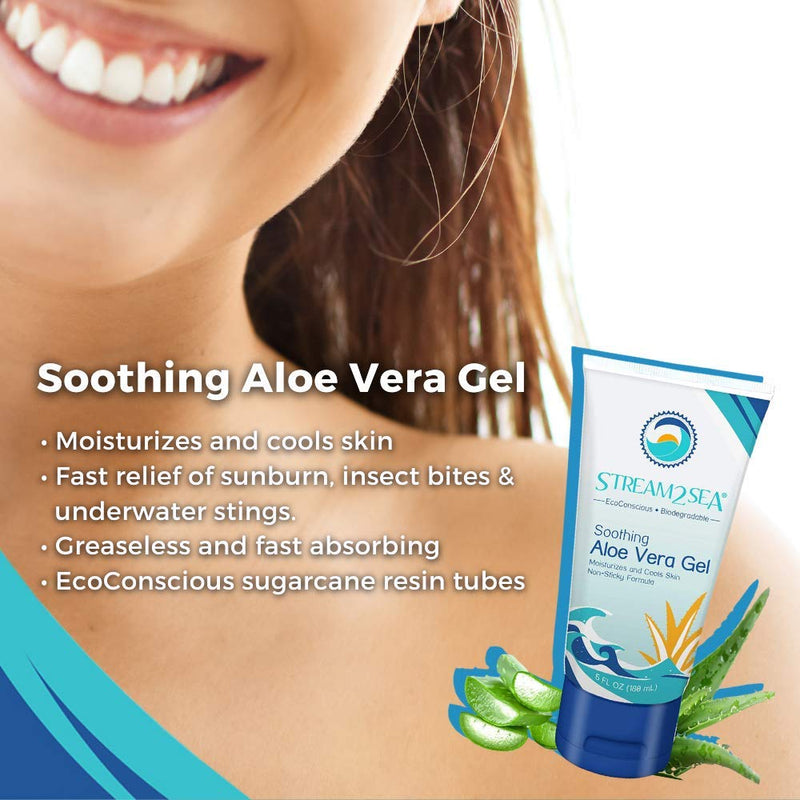 Stream2Sea Soothing Aloe Vera Gel - All Natural Underwater Sting and Sunburn Relief - After Sun Care for Face and Body Easy to Absorb Hydration Moisturizing Formula, 6 oz - BeesActive Australia