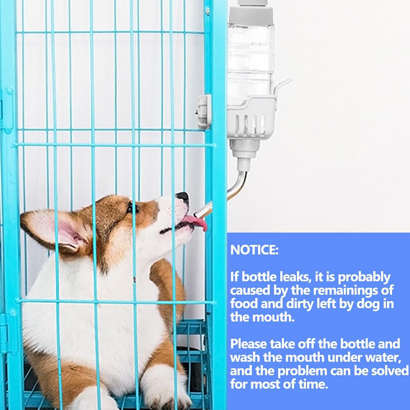 Vannon Dog Water Dispenser for Cage Leakproof Crate Water Bottle for Dogs & Cats & Rabbits Pet Auto Feeding Water Bottle Nozzle Diameter: 12mm, Top Fill, BPA Free 34oz Grey - BeesActive Australia
