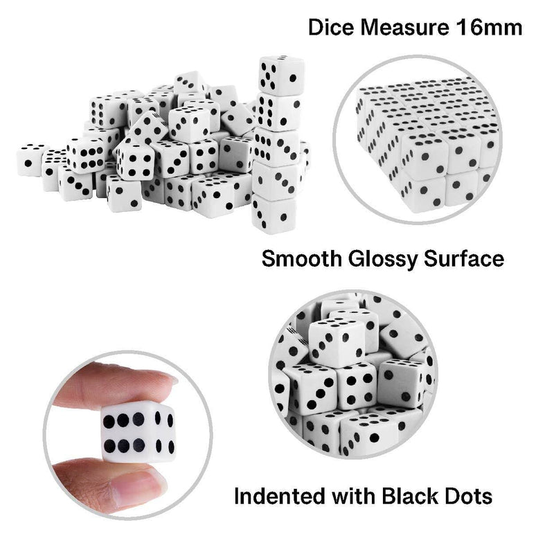 Super Z Outlet Standard 16mm White Dice with Black Pips Dots for Board Games, Activity, Casino Theme, Party Favors, Toy Gifts (100 Pack) - BeesActive Australia