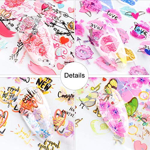 Valentine's Day Nail Art Foil Transfer Stickers，CHANGAR 10 Sheets Valentine Heart Love Nail Foil Adhesive Decals Stickers Sexy Lips Romantic Love Cupid Starry Sky Manicure Transfer Tips Nail Art DIY Decoration Kit - BeesActive Australia