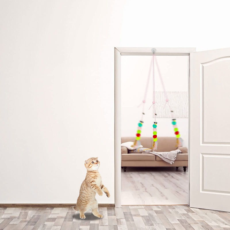 WishLotus Interactive Cat Toys, 2 PCS Retractable Hanging Door Self-Playing Cat Feather Toy, Soft and Cute Caterpillar Shaped Cat Toy with String, Sticky Hook and Bell for Cat Playing and Killing Time A - BeesActive Australia