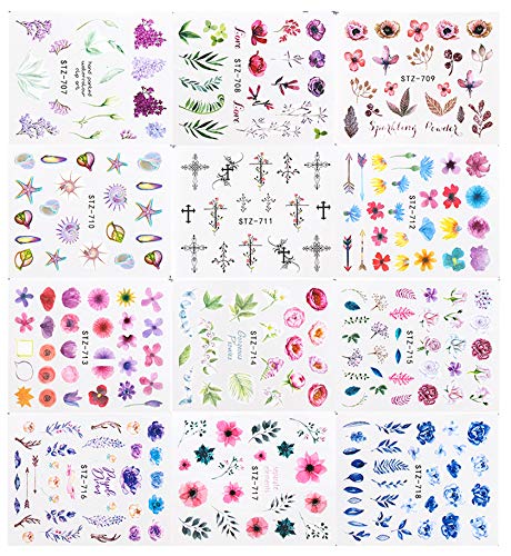 Comdoit Nail Stickers Decal Nail Art Accessories 24 Sheets Water Transfer Nail Decals for Women Leaf Cactus Flower Design for Acrylic Nails Decorations Manicure Tips Charms Sticker Nail Art Supplies - BeesActive Australia