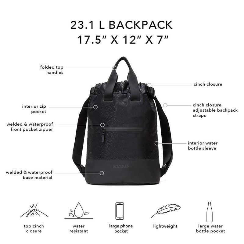 Vooray 23L Ultra-Durable Flex Cinch Gym Drawstring Backpack Sackpack for Women Black Foil - BeesActive Australia