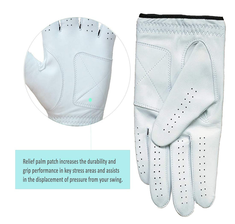 WARMEN 2 Pack Golf Gloves for Men - Premium Cabretta Leather Glove Left Hand Natural white ( Worn on Left Hand ) 22=X-Small - BeesActive Australia