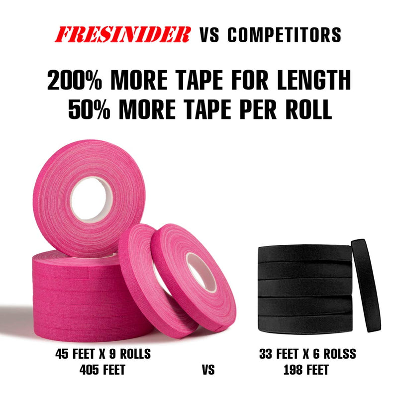 FRESINIDER Finger Tape - Strong Athletic Tape | 0.3” x 45 Feet (9 Pack) Tin Set | No Sticky Residue | for Rock Climbing, BJJ Jiu Jitsu, Grappling, Judo, MMA, Rock Climbing and Martial Arts (Pink) Pink - BeesActive Australia