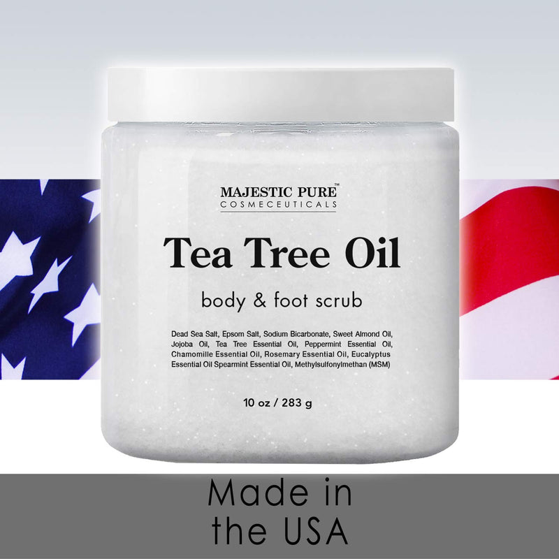 MAJESTIC PURE Tea Tree Body and Foot Scrub - Strong Shield against - Best Exfoliating Cleanser for Skin - Natural Help Against Acne and Callus - Promotes Healthy Foot - 10 oz - BeesActive Australia