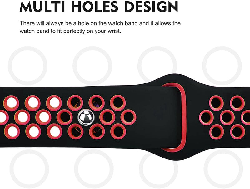 Sport Bands for Wyze Watch, Quick Release Silicone Waterproof Breathable Soft Replacement Strap for Wyze Watch 44mm 47mm Women Men Black/Red - BeesActive Australia