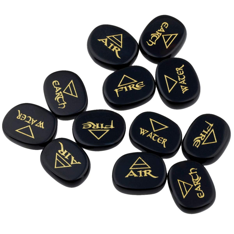 mookaitedecor Black Agate Reiki Stones,Engraved Triangle Symbols Polished Chakra Palm Stone for Crystal Healing - BeesActive Australia