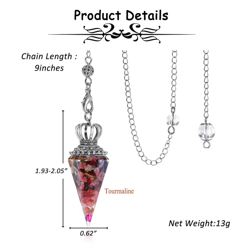 JOVIVI Pendulum Crystal,Tourmaline Dowsing Crystals Pendulum Divination Scrying Healing Crystal Gemstone Quartz Stone Pendant for Reiki Grid Meditation Witchcraft Wicca Tourmaline Crystal Pendulum - BeesActive Australia