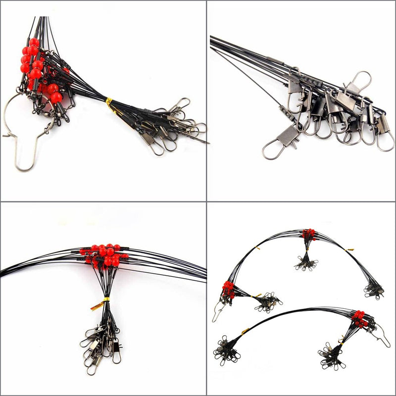 [AUSTRALIA] - JSHANMEI 12pcs/lot Stainless Steel Wire Fishing Leaders with Swivels Snaps Beads High-Strength Fishing Wire Rigs Fishing Trace Lures Steel Wire Leader Spinner Fishing Line Tackle 1 Arm 