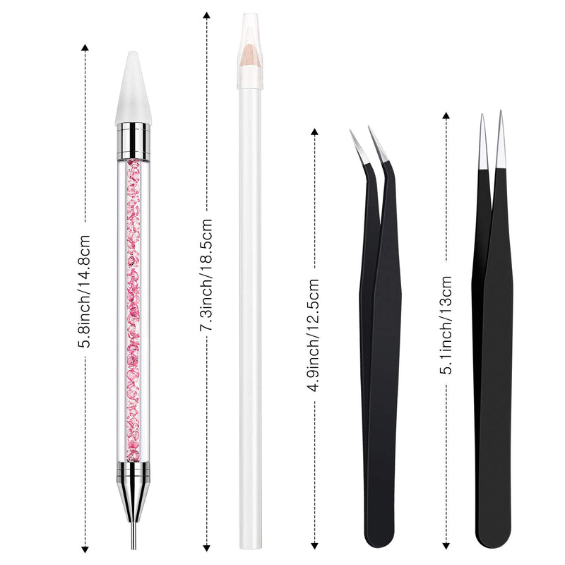 2 Pieces Nail Rhinestone Picker Dotting Pen Dual-ended Gems Crystals Pickup Tool with 2 Replaceable Wax Heads, 2 Pieces Wax Pickup Pen and 2 Pieces Tweezers for Manicure Nail Art DIY Decoration - BeesActive Australia