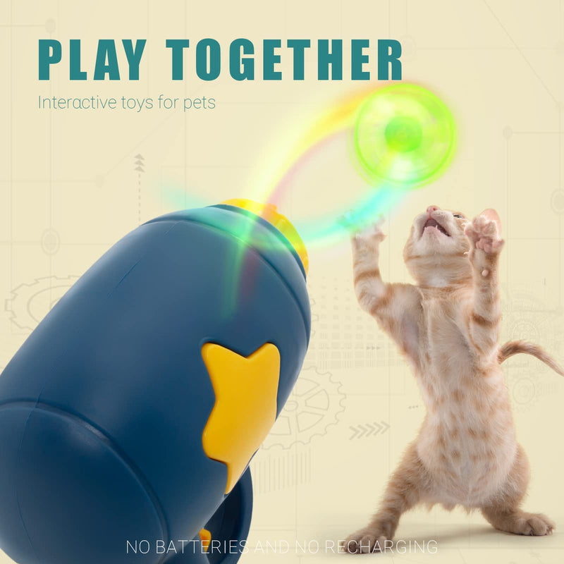 Jumbostone Cat Fetch Toy, Interactive Cat Flying Disc Toy with 1 Light Up Spinning Tops, 1 LED Flying Propellers and 4 Flying Propellers, Cat Track Toy for Cat Training Hunting Chasing Dark Blue - BeesActive Australia