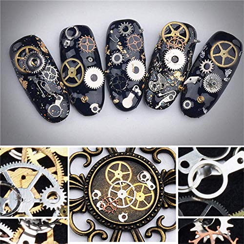 ORIONE 1 Pack Watch Gear Punk Steampunk Nail Decorations Ultra Thin Wheel Gear 3D Nail Decoration Steam Punk Metal Nail Art Decoration - BeesActive Australia