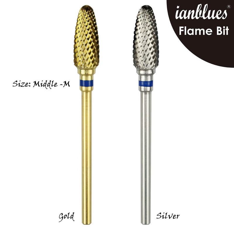 ianblues Nail Drill, Flame Bit, Professional Drill Bit to Quick Remove Nail Gels, Acrylic Gels, Dip Powder (Middle -M, Silver) Middle -M - BeesActive Australia