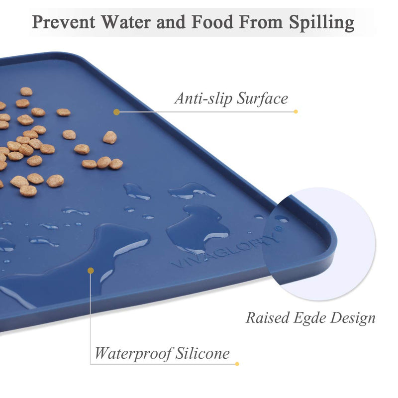 Vivaglory Pet Food Mat 24" L x 16" W or 19" L x 12" W, Waterproof & Anti-Slip Dog Food Bowl Mats with Raised Edge, Anti-Messy Bowknot-Shape & Whale-Shape Placemat for Dogs Cats 24"x16"(Bowknot-shape) Navy Blue - BeesActive Australia