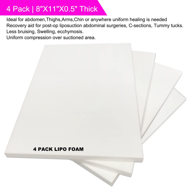 4 Pack Lipo Foam Post-surgical Ab Board Flattening Abdominal Compression Board for using with Post Liposuction Surgery Compression Garments Foam pads for Recovery 8"X11" White - BeesActive Australia