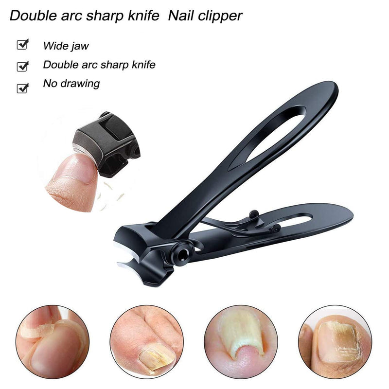 Nail Clipper Set Fingernail and Ingrown Toenail Clippers for Thick Nails Toenails, 15mm Wide Jaw Opening Professional Nail Cutter for Women Men and Seniors, Long Handled Toe Nail Clippers (Black) - BeesActive Australia