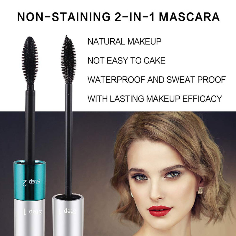 NaSeny 4D Silk Fiber Lash 2 in 1 Waterproof Mascara Black Thrive Liquid Lashes Extention Hypoallergenic Mascara Natural for Thickening and Lengthening Charming Eye Makeup Gift for Mother's Day Silver - BeesActive Australia