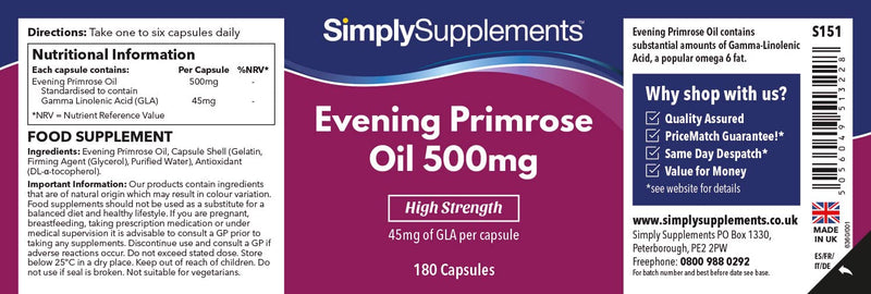 Evening Primrose Oil 500mg | 2X 180 Capsules | Cold Pressed Soft Gel Capsules | Contains Rich Concentrations of Gamma Linolenic Acid (GLA) - BeesActive Australia