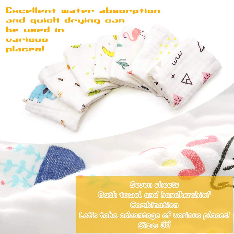 ALBOYI 7 Pack Baby Muslin Washcloths, Newborn Baby Face Towel Drool Bib Wash Cloths Handkerchief Saliva Wipes for Toddlers Boys & Girls 7pack - BeesActive Australia
