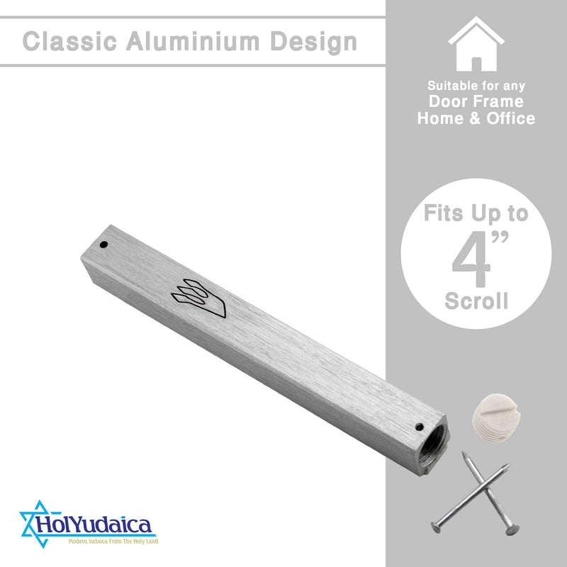 HolYudaica 3-Pack - Classic Aluminum Mezuzah Case for Mezuzah Scroll (with Nail), Easy Peel and Stick, (Scroll Not Included) - Weather Proof - Door Mezuzah Made In Israel (Silver, 4.7inch) Silver - BeesActive Australia