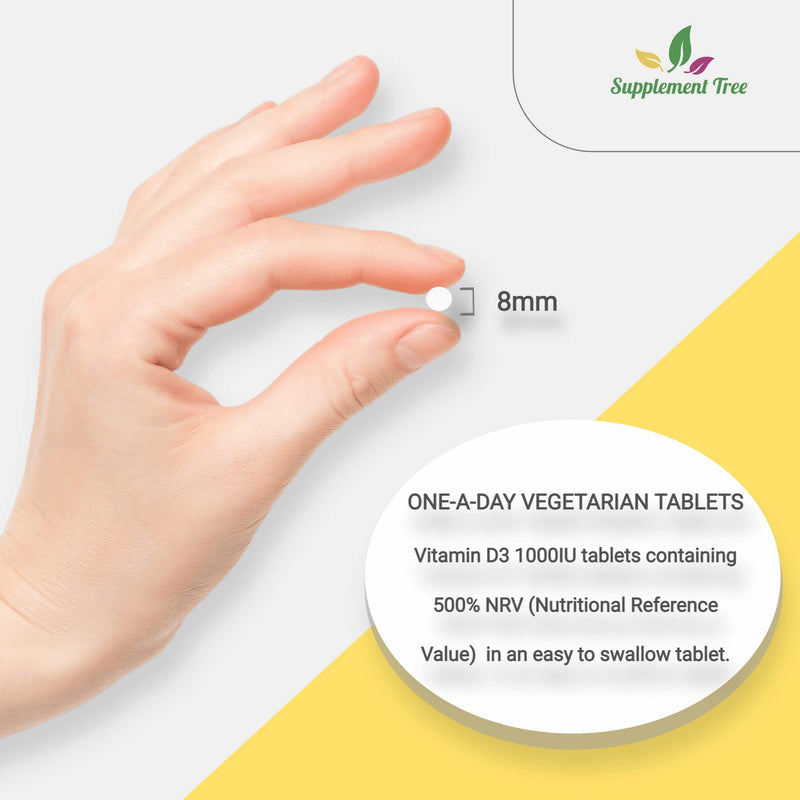 Vitamin D 1000IU 365 Vegetarian Tablets | Optimum Strength Cholecalciferol Vitamin D3 Supplement | UK Manufactured - BeesActive Australia
